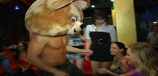 trendsDANCING BEAR - Gang Of Hoes Receiving Gift Of Dick From Hung Male Strippers At Wild CFNM Party